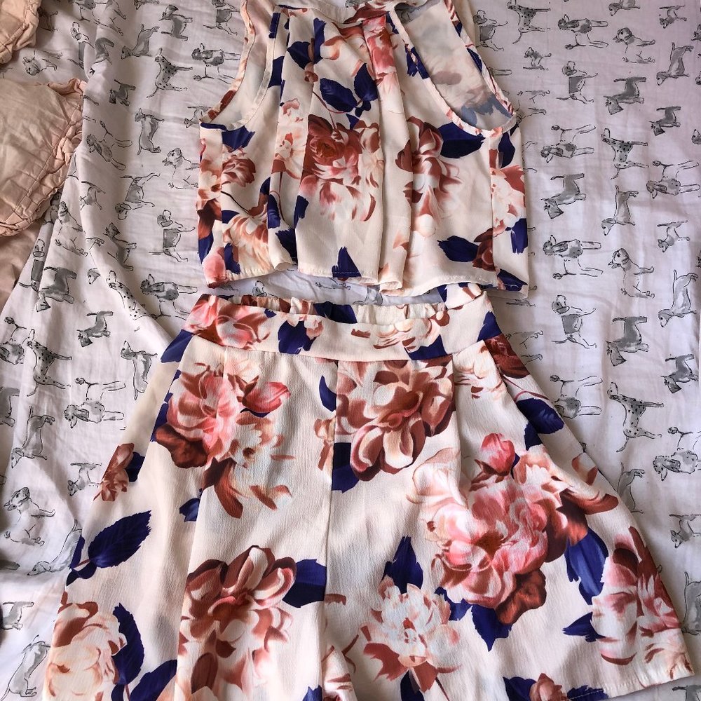 White Floral Two-Piece Summer Set